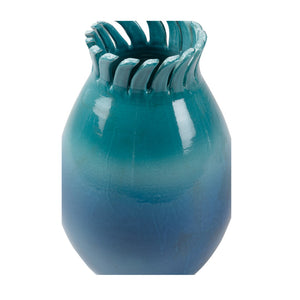 Wildwood Como Italian Hand-Sculpted Ceramic Vase 19" Tall With Blue-Turquoise Ombre Glaze For Coastal Decor 302479