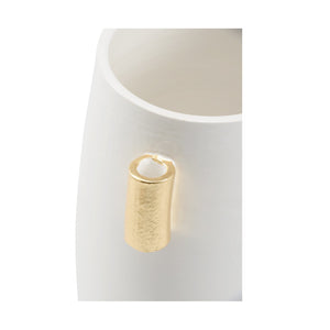 Wildwood Blanco Handcrafted Italian Ceramic Vase With Gold Leaf Handles, 20" Sculptural White Centerpiece 302485