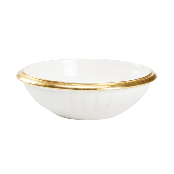 Wildwood Blanco Handcrafted Italian Ceramic Bowl With White Glaze And Gold Leaf Trim — Luxe Centerpiece Accent 302487
