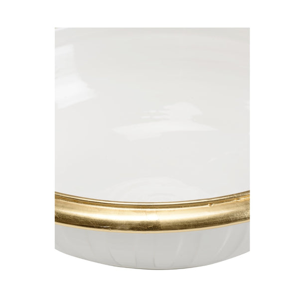Wildwood Blanco Handcrafted Italian Ceramic Bowl With White Glaze And Gold Leaf Trim — Luxe Centerpiece Accent 302487