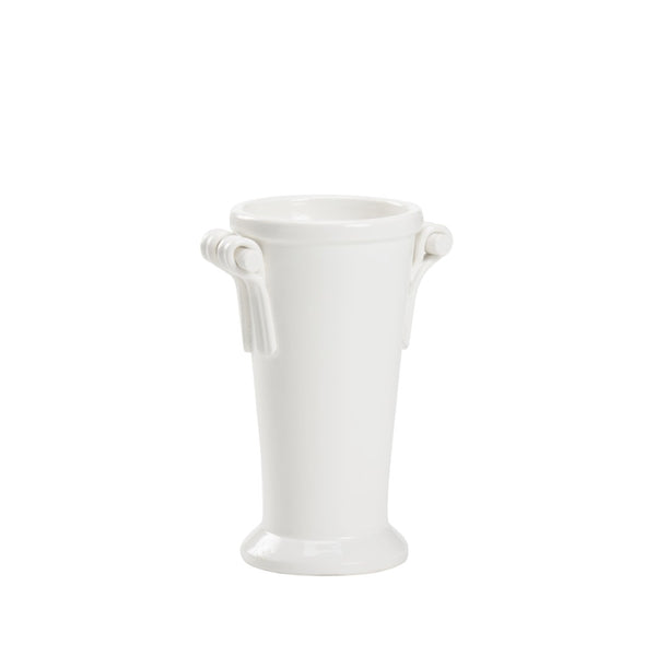 Wildwood Manetti Hand‑Sculpted Italian Vase, 14"H White Glaze Ceramic Accent For Tables, Shelves, Florals 302489