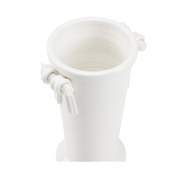 Wildwood Manetti Hand‑Sculpted Italian Vase, 14"H White Glaze Ceramic Accent For Tables, Shelves, Florals 302489