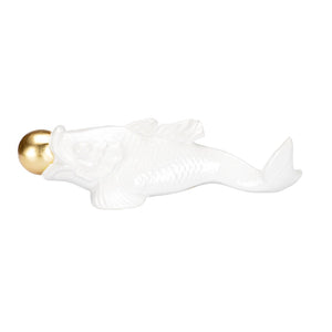 Wildwood Imperial Handcrafted Koi Sculpture — Italian White Glaze With Gold Leaf Accent For Lucky Decor (96) 302492