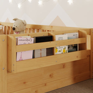 English Elm Twin Montessori Floor Bed Frame with High Rails and Built-In Light Shelf for Safe Independent Sleep Natural 79.13 L x 13 W x 6.3 H W2593P333571