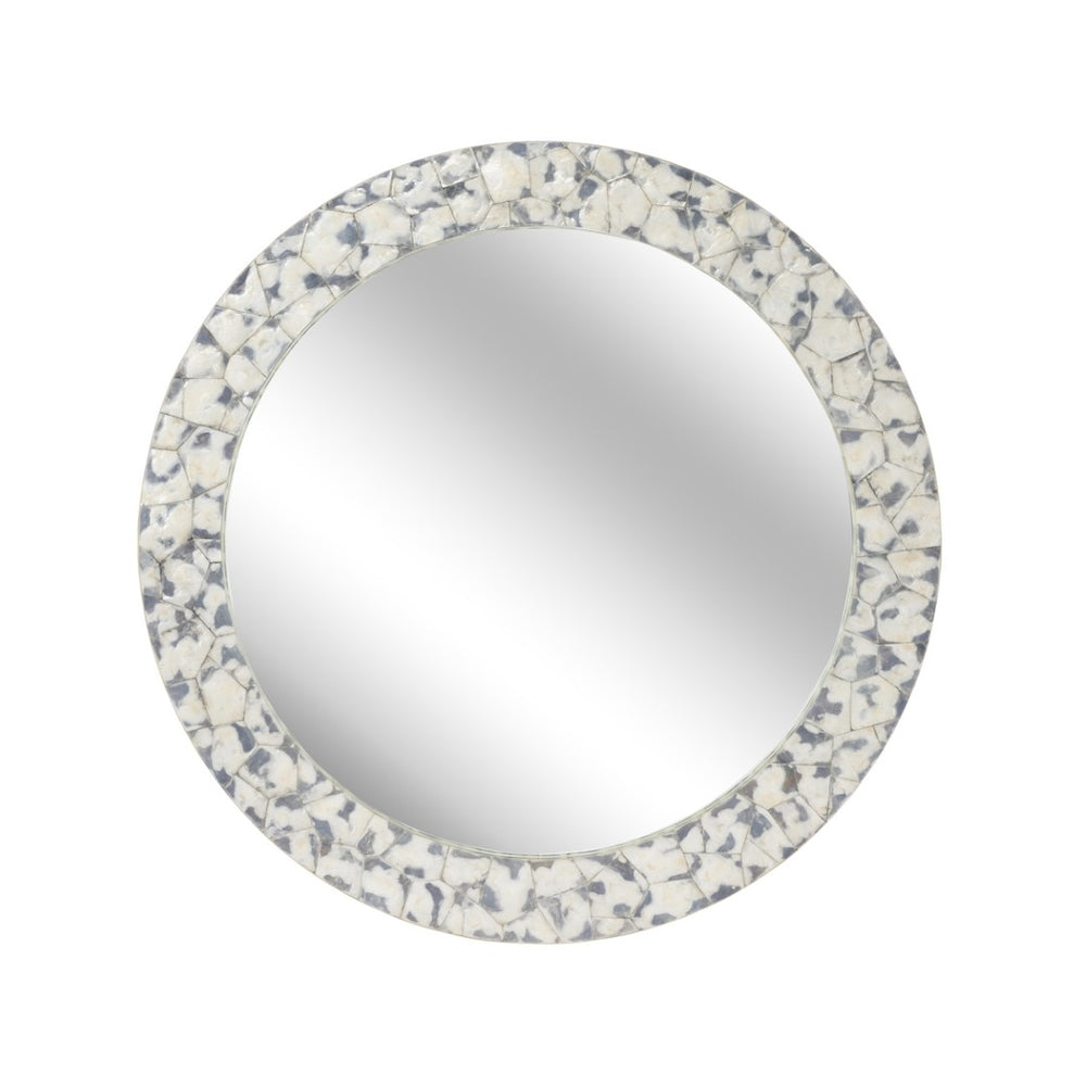 Wildwood Shell 38" Round Mirror With Gray Tortoise Capiz Frame — Coastal-Modern Wall Mirror For Entry, Bath, Vanity Spaces 302508