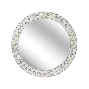Wildwood Shell 38" Round Mirror With Gray Tortoise Capiz Frame — Coastal-Modern Wall Mirror For Entry, Bath, Vanity Spaces 302508