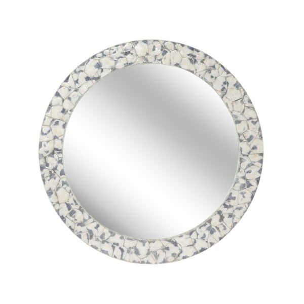 Wildwood Shell 38" Round Mirror With Gray Tortoise Capiz Frame — Coastal-Modern Wall Mirror For Entry, Bath, Vanity Spaces 302508