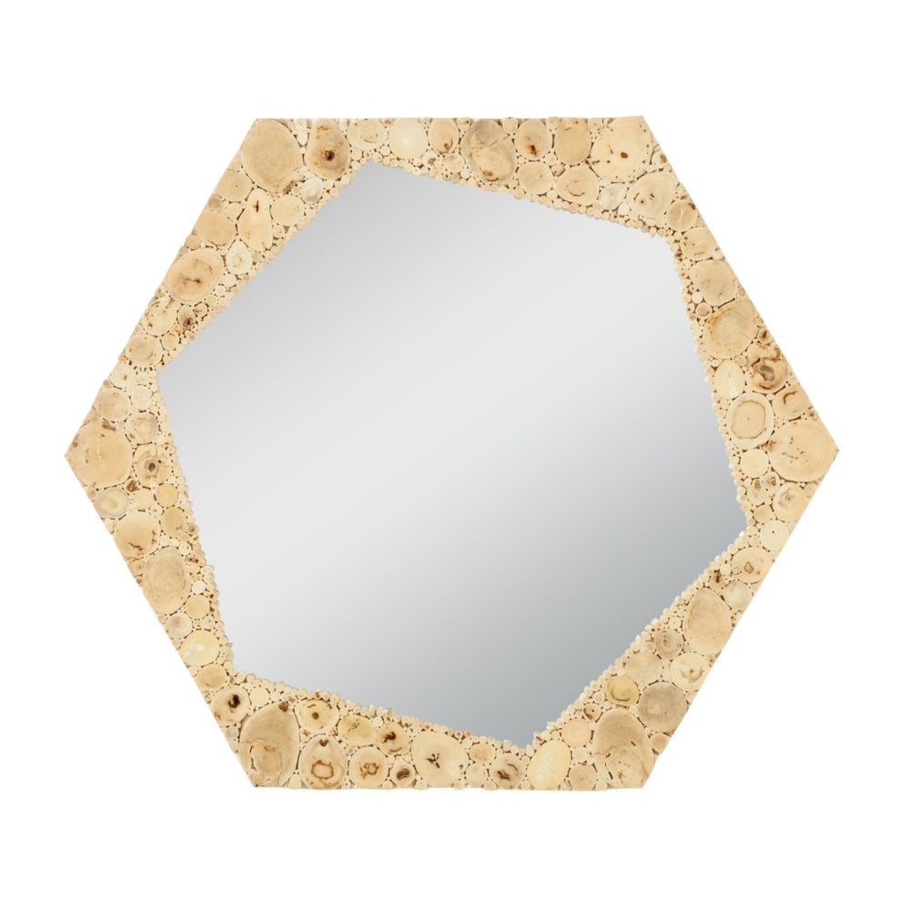 Wildwood Jekyll Driftwood Hexagon Mirror — Handcrafted 34"X38.5" Sculptural Coastal Frame, Natural Finish 302514