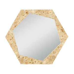 Wildwood Jekyll Driftwood Hexagon Mirror — Handcrafted 34"X38.5" Sculptural Coastal Frame, Natural Finish 302514