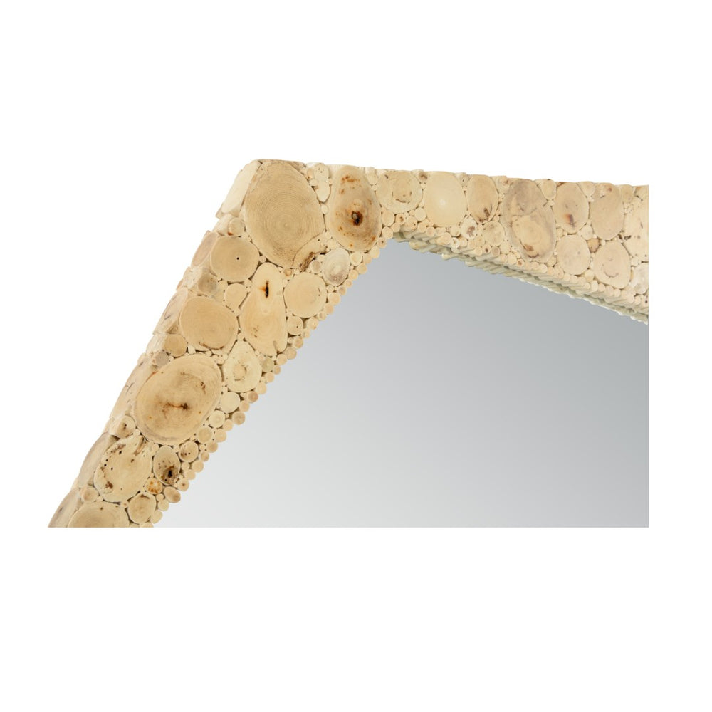 Wildwood Jekyll Driftwood Hexagon Mirror — Handcrafted 34"X38.5" Sculptural Coastal Frame, Natural Finish 302514