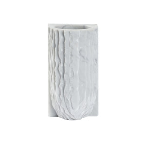 Wildwood Gwyn Marble Vase — Solid Carrera Sculptural Accent With Hand-Carved Notches, Polished White Veining Finish 302521