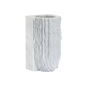 Wildwood Gwyn Marble Vase — Solid Carrera Sculptural Accent With Hand-Carved Notches, Polished White Veining Finish 302521