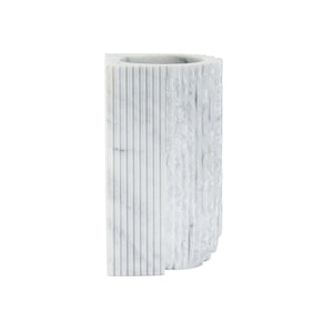 Wildwood Gwyn Marble Vase — Solid Carrera Sculptural Accent With Hand-Carved Notches, Polished White Veining Finish 302521