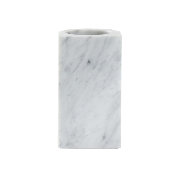 Wildwood Gwyn Marble Vase — Solid Carrera Sculptural Accent With Hand-Carved Notches, Polished White Veining Finish 302521