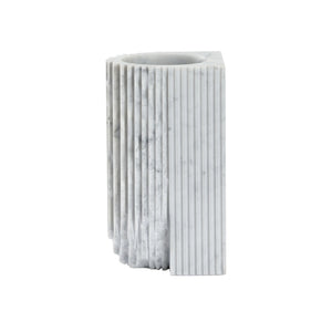 Wildwood Gwyn Marble Vase — Solid Carrera Sculptural Accent With Hand-Carved Notches, Polished White Veining Finish 302521
