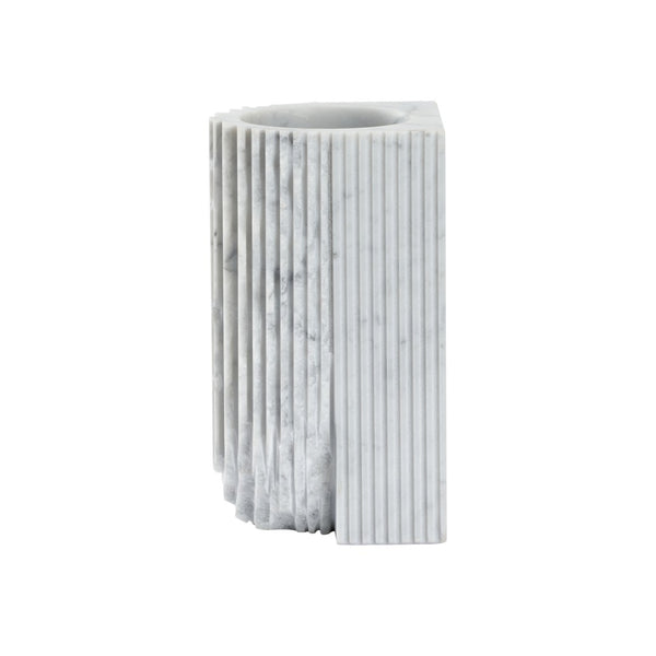 Wildwood Gwyn Marble Vase — Solid Carrera Sculptural Accent With Hand-Carved Notches, Polished White Veining Finish 302521