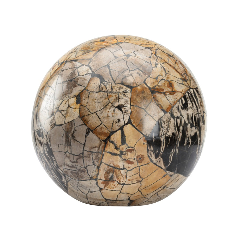 Wildwood Gaia Petrified Wood Sphere Centerpiece — Handcrafted Polished Stone Object For Shelves, Mantels, Tables 12h x 12.5w x 12.5d 302522