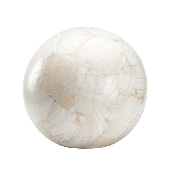 Wildwood Neva Pearly White Stone Decorative Ball — Hand-Finished Sculptural Accent For Shelves & Tables 12h x 12.5w x 12.5d 302524