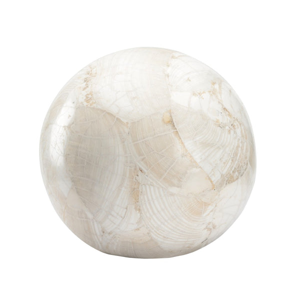 Wildwood Neva Pearly White Stone Decorative Ball — Hand-Finished Sculptural Accent For Shelves & Tables 12h x 12.5w x 12.5d 302524