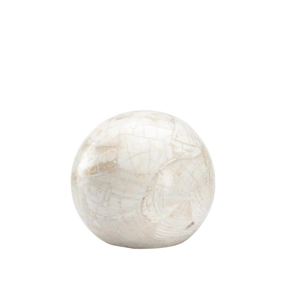 Wildwood Neva Pearly White Stone Decorative Ball — Hand-Finished Sculptural Accent For Shelves & Tables 8h x 8.5w x 8.5d 302525