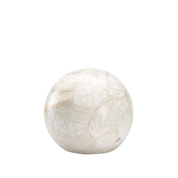Wildwood Neva Pearly White Stone Decorative Ball — Hand-Finished Sculptural Accent For Shelves & Tables 8h x 8.5w x 8.5d 302525