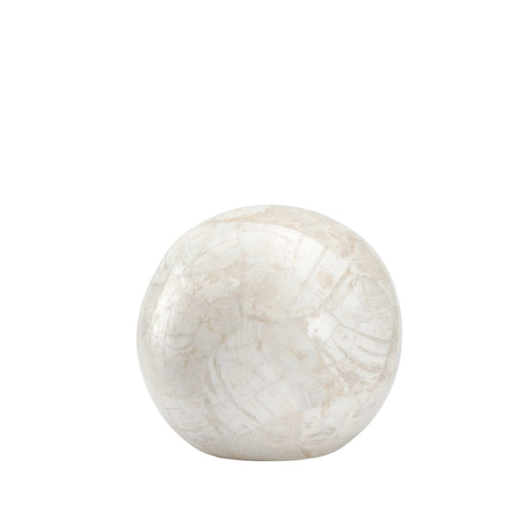 Wildwood Neva Pearly White Stone Decorative Ball — Hand-Finished Sculptural Accent For Shelves & Tables 8h x 8.5w x 8.5d 302525