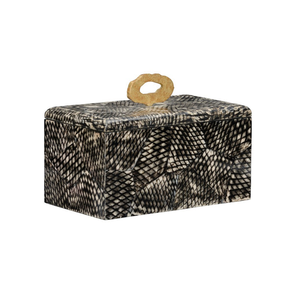 Wildwood Nazare Sculptural Storage Box With Black Fish-Scale Texture And Brass Handle — Elegant Lidded Decor For Tabletop 8h x 11w x 6.5d 302529