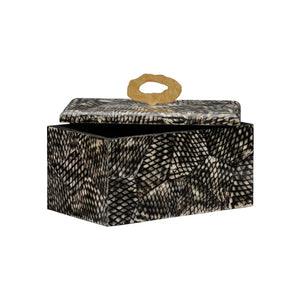 Wildwood Nazare Sculptural Storage Box With Black Fish-Scale Texture And Brass Handle — Elegant Lidded Decor For Tabletop 8h x 11w x 6.5d 302529