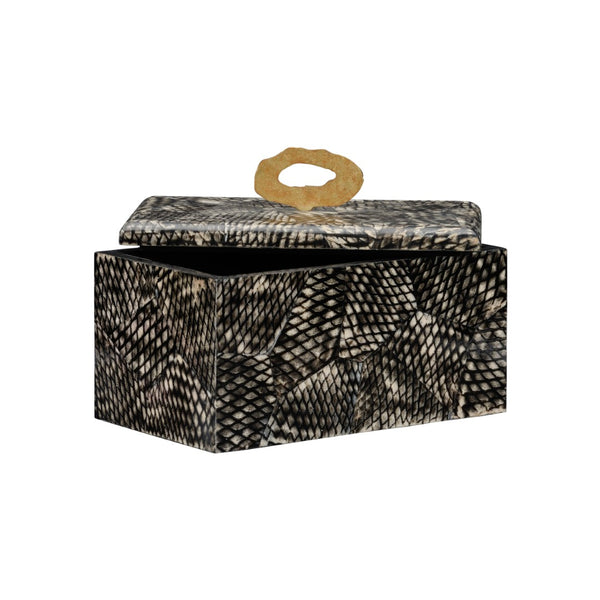 Wildwood Nazare Sculptural Storage Box With Black Fish-Scale Texture And Brass Handle — Elegant Lidded Decor For Tabletop 8h x 11w x 6.5d 302529