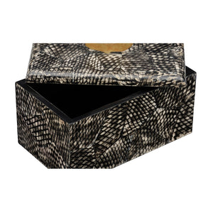 Wildwood Nazare Sculptural Storage Box With Black Fish-Scale Texture And Brass Handle — Elegant Lidded Decor For Tabletop 8h x 11w x 6.5d 302529