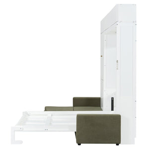 English Elm Queen Murphy Bed with L-shaped Velvet Sofa Storage Cabinets for Studio Living White LP000765AAG-1