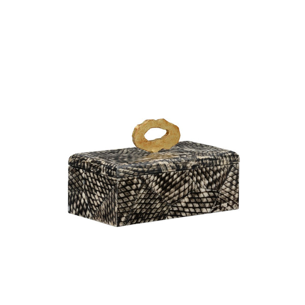 Wildwood Nazare Sculptural Storage Box With Black Fish-Scale Texture And Brass Handle — Elegant Lidded Decor For Tabletop 5.5h x 9w x 5d 302530