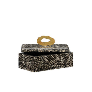 Wildwood Nazare Sculptural Storage Box With Black Fish-Scale Texture And Brass Handle — Elegant Lidded Decor For Tabletop 5.5h x 9w x 5d 302530