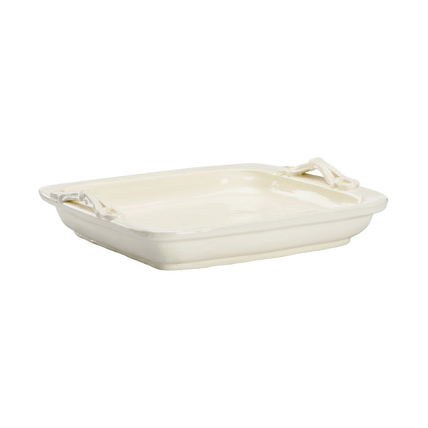 Wildwood Servendo Hand-Sculpted Italian Serving Tray With Ivory Glaze And Equestrian Stirrup Handles, 15.5" 302533