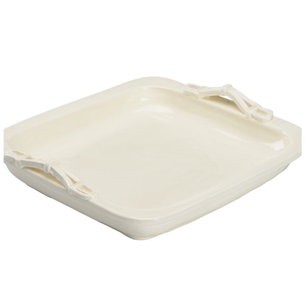 Wildwood Servendo Hand-Sculpted Italian Serving Tray With Ivory Glaze And Equestrian Stirrup Handles, 15.5" 302533
