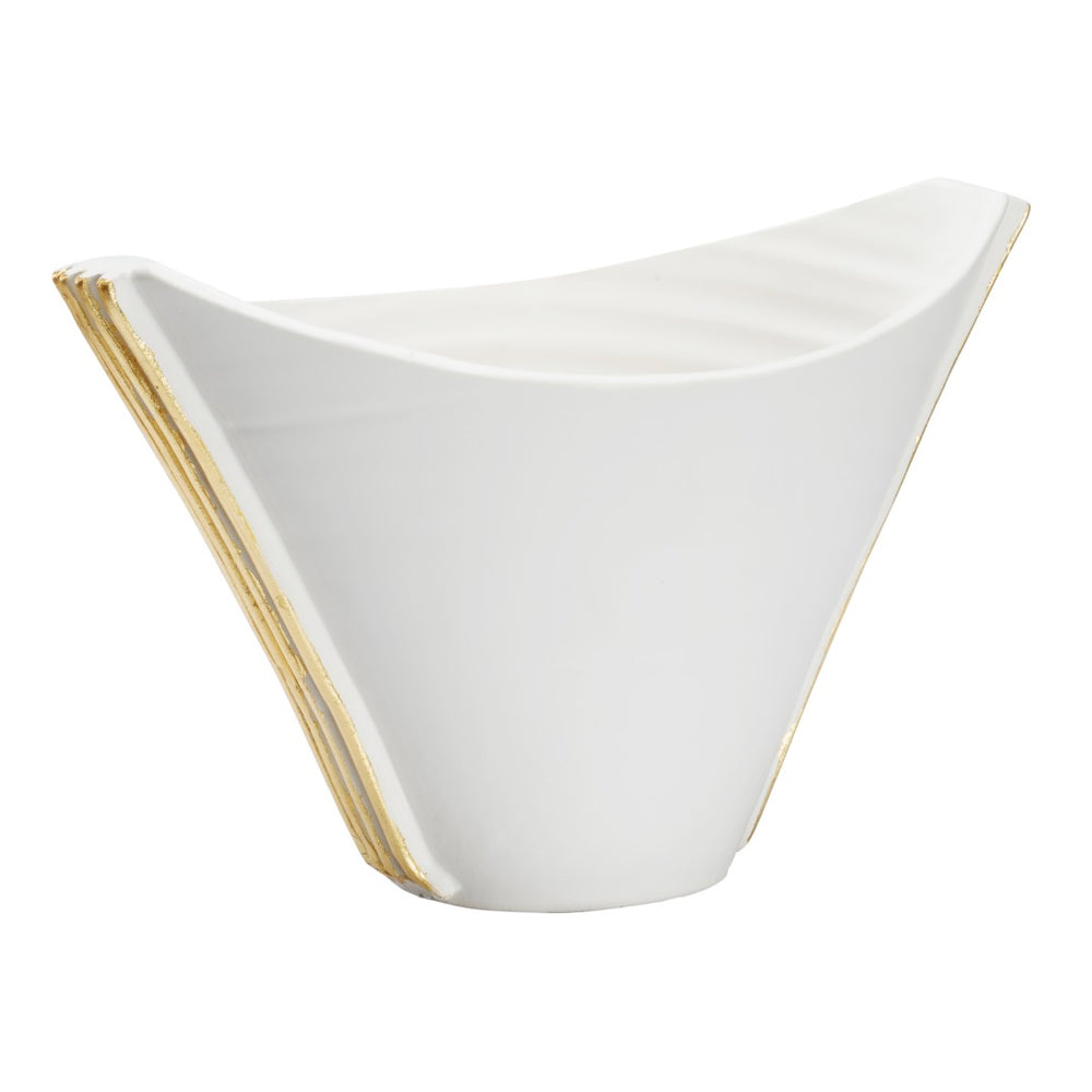 Wildwood Siracusa Handcrafted Ceramic Vessel In Matte White With Hand-Applied Gold Leaf, Italian Sculptural Decor 302536