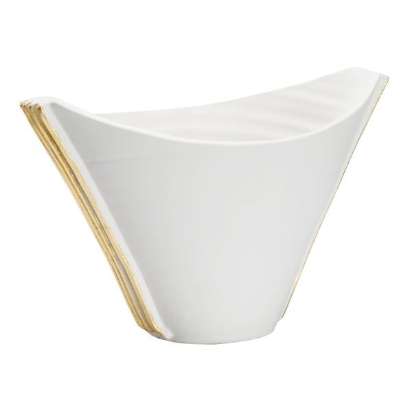 Wildwood Siracusa Handcrafted Ceramic Vessel In Matte White With Hand-Applied Gold Leaf, Italian Sculptural Decor 302536