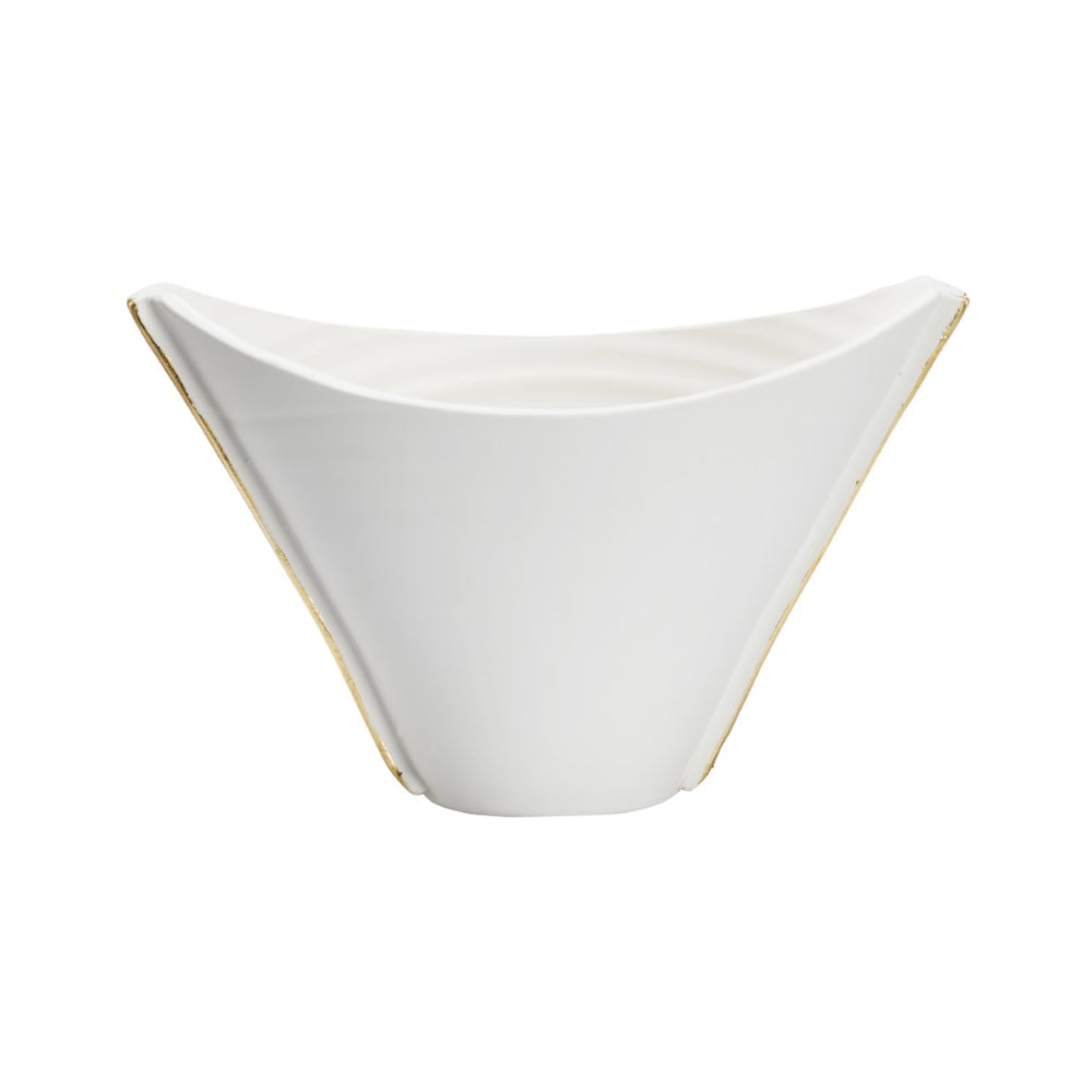 Wildwood Siracusa Handcrafted Ceramic Vessel In Matte White With Hand-Applied Gold Leaf, Italian Sculptural Decor 302536