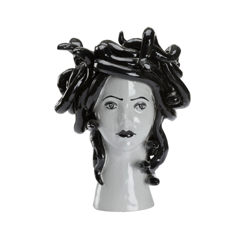 Wildwood Medusa Handmade Italian Vase Nero — Sculptural Black & White Glaze, Statement Decor 13" H Perfect 302548