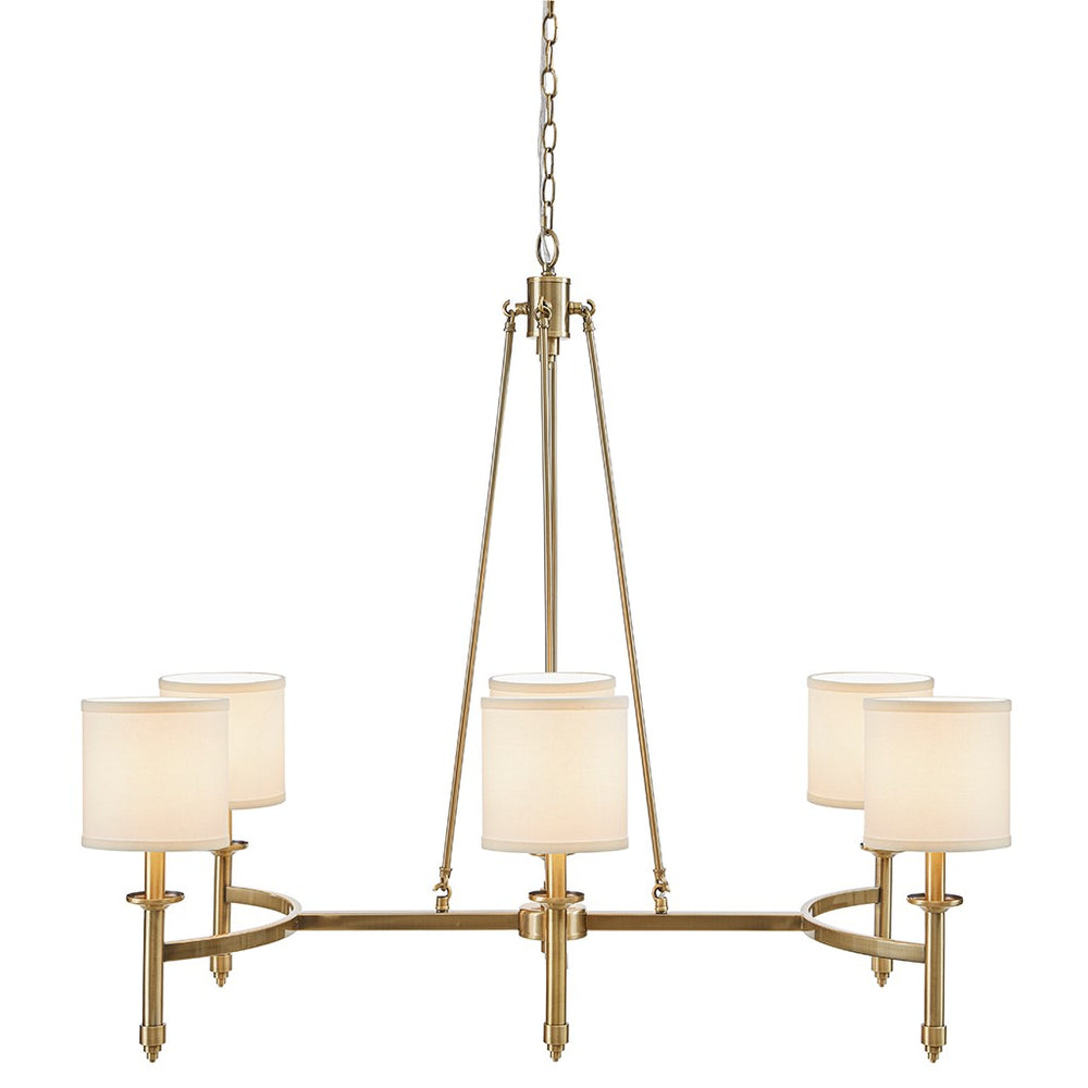 English Elm 6-light Drum Shade Chandelier with Fabric Shades and Iron Frame, 39" Wide Hanging Statement Fixture Antique Gold 43.88 L x 20.5 W x 11.75 H B035P264528