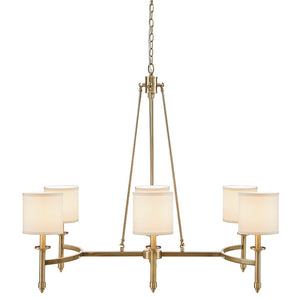 English Elm 6-light Drum Shade Chandelier with Fabric Shades and Iron Frame, 39" Wide Hanging Statement Fixture Antique Gold 43.88 L x 20.5 W x 11.75 H B035P264528