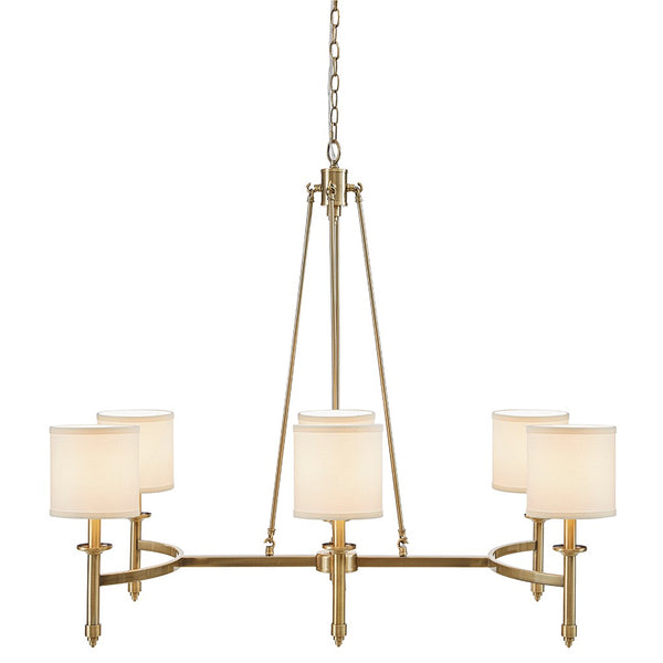 English Elm 6-light Drum Shade Chandelier with Fabric Shades and Iron Frame, 39" Wide Hanging Statement Fixture Antique Gold 43.88 L x 20.5 W x 11.75 H B035P264528
