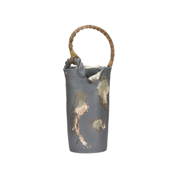 Wildwood Tea Ceremony Vase Hand-Turned In Japan With Wisteria Vine Handle, Large 27.5" Floral Display Accent 302561