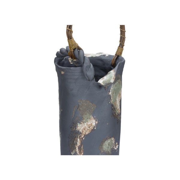 Wildwood Tea Ceremony Vase Hand-Turned In Japan With Wisteria Vine Handle, Large 27.5" Floral Display Accent 302561