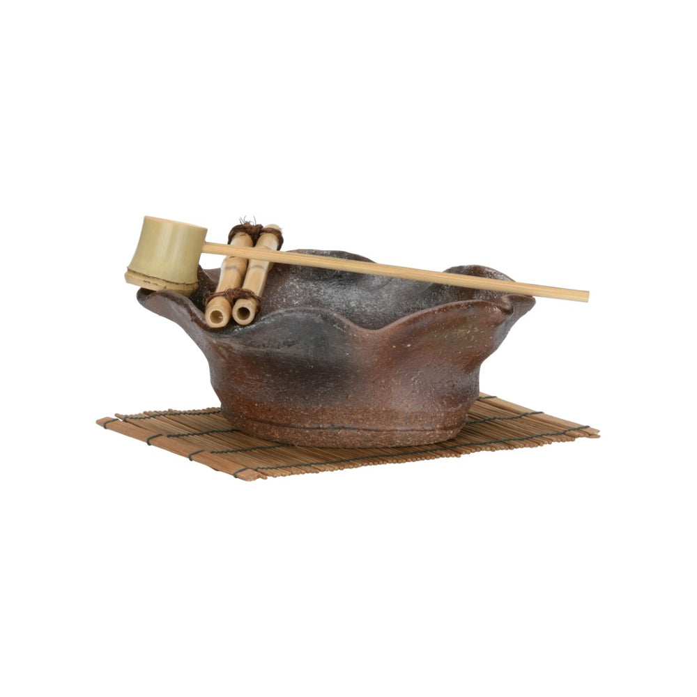 Wildwood Shokubutsu Hand-Turned Ao Vessel From Shiga Kilns — Ceramic Succulent Display With Bamboo Trivet & Tools 302568