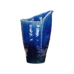 Wildwood Okinawa Deep Indigo Vase With Textured Broken Rim — 20.5" Sculptural Ceramic Centerpiece For Modern Spaces 302570