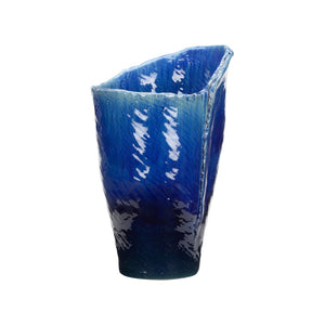 Wildwood Okinawa Deep Indigo Vase With Textured Broken Rim — 20.5" Sculptural Ceramic Centerpiece For Modern Spaces 302570