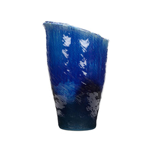 Wildwood Okinawa Deep Indigo Vase With Textured Broken Rim — 20.5" Sculptural Ceramic Centerpiece For Modern Spaces 302570