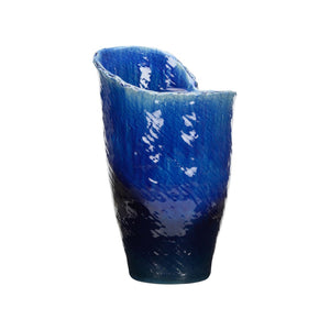 Wildwood Okinawa Deep Indigo Vase With Textured Broken Rim — 20.5" Sculptural Ceramic Centerpiece For Modern Spaces 302570