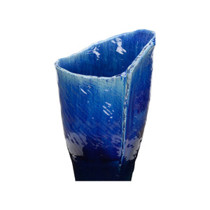 Wildwood Okinawa Deep Indigo Vase With Textured Broken Rim — 20.5" Sculptural Ceramic Centerpiece For Modern Spaces 302570